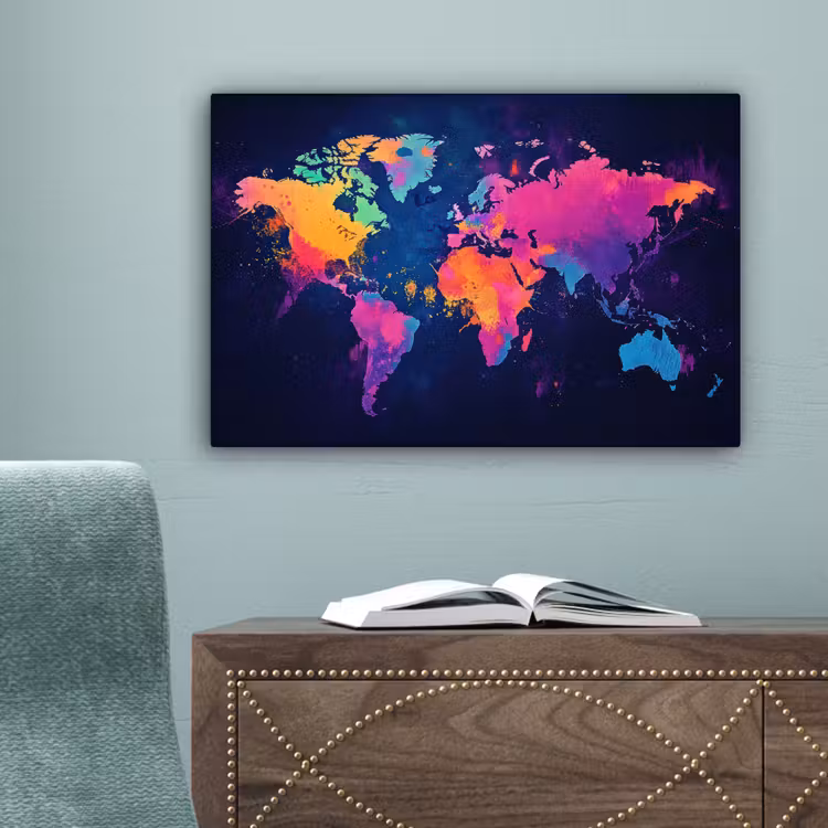 Wereldkaart - Kleurrijk - Graffiti canvas 2cm klein -sfeer4