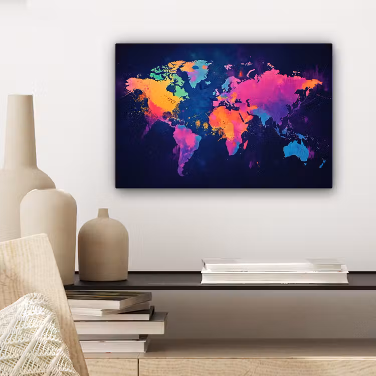 Wereldkaart - Kleurrijk - Graffiti canvas 2cm klein -sfeer6
