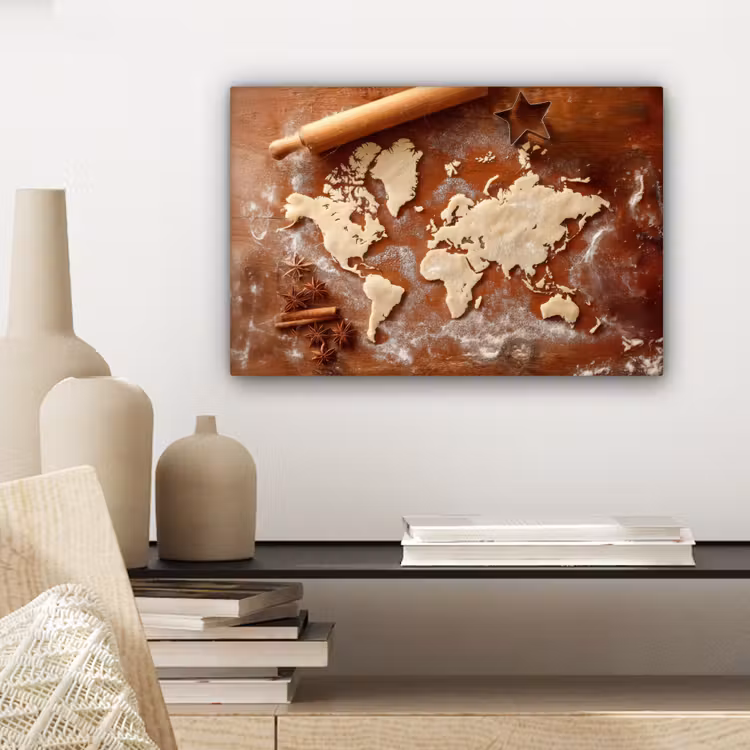 Wereldkaart - Koekjesdeeg - Warme baksfeer canvas 2cm klein -sfeer6