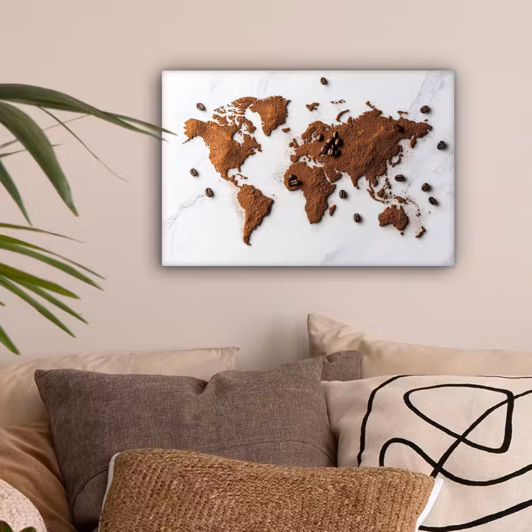 Wereldkaart - Koffie - Marmer canvas 2cm klein -sfeer1