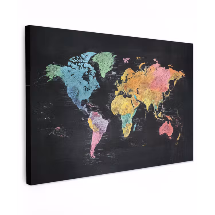 Wereldkaart - Krijtstrepen - Regenboog canvas 2cm klein -z3d