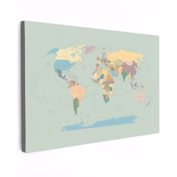 Wereldkaart - Realistisch - Kaart canvas 2cm klein -z3d