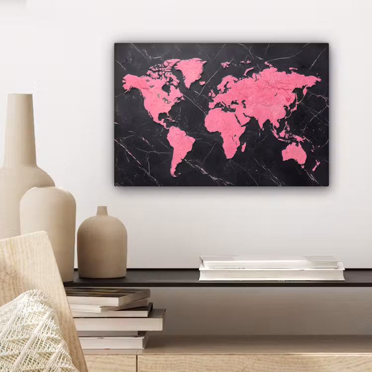 Wereldkaart - Roze - Marmer canvas 2cm klein -sfeer6