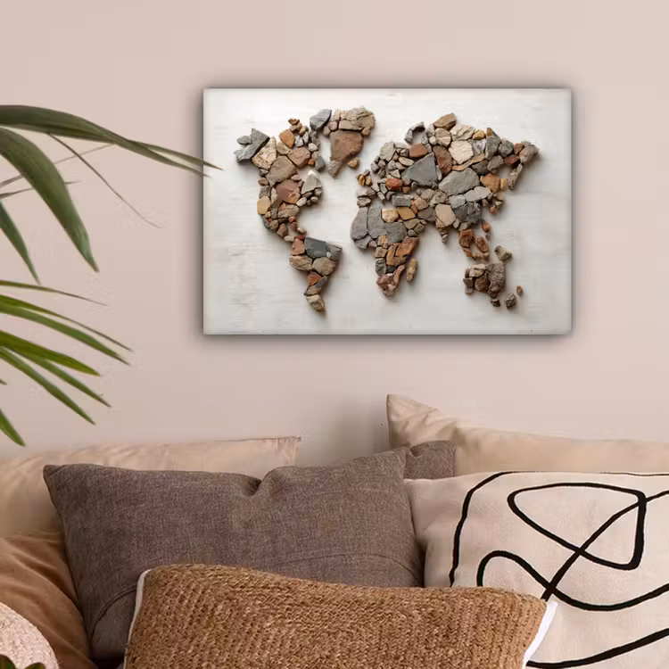 Wereldkaart - Stenen - Wit canvas 2cm klein -sfeer1