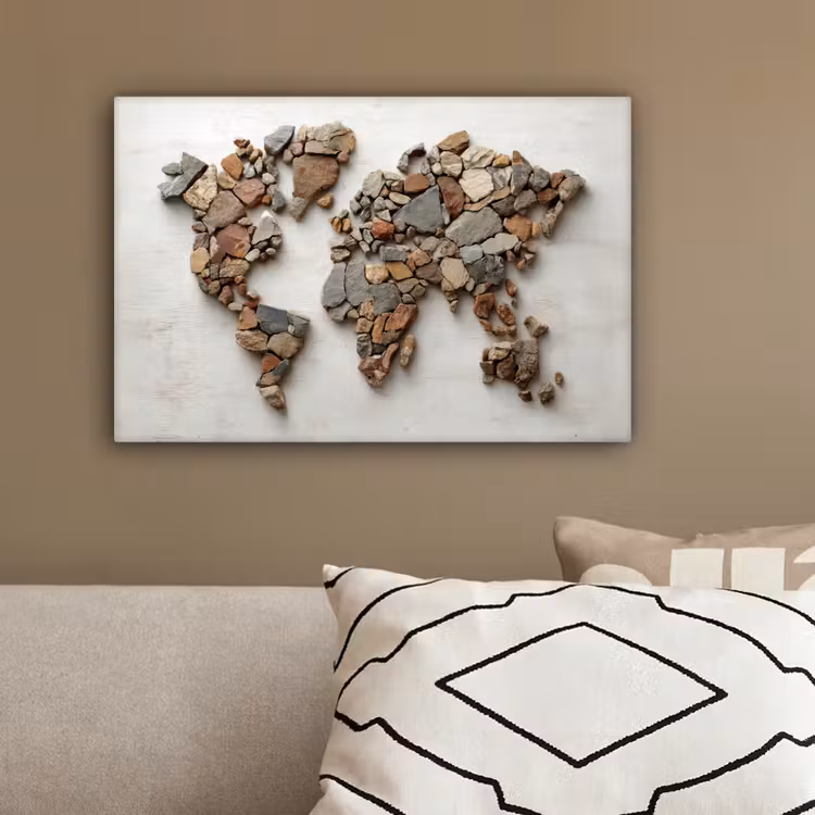Wereldkaart - Stenen - Wit canvas 2cm klein -sfeer3