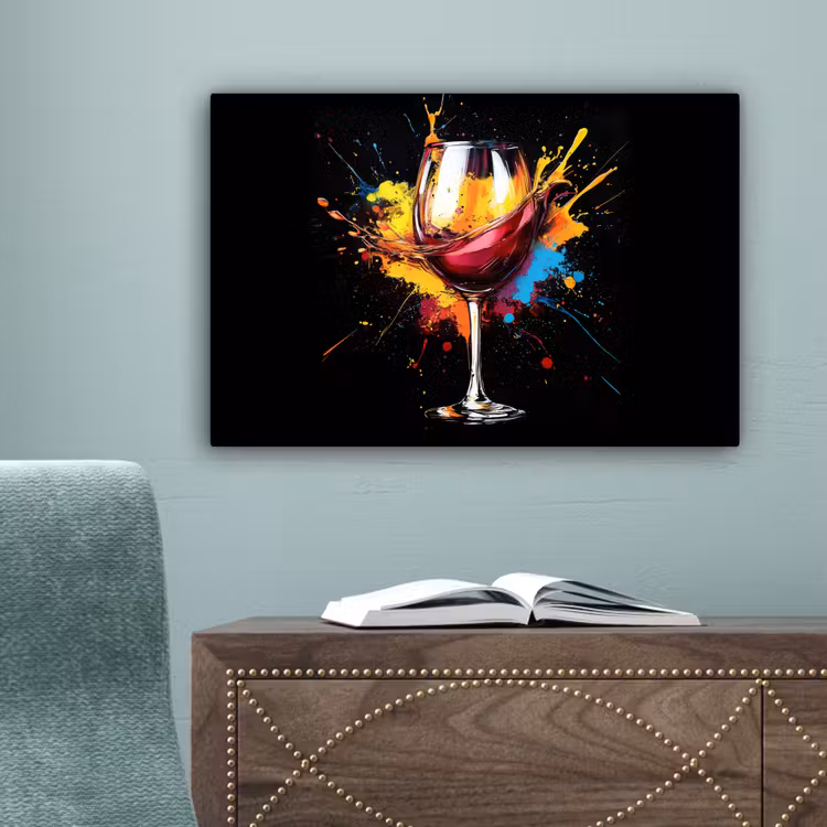 Wijn - Glas - Graffiti - Borrel - Rood - Verf canvas 2cm klein -sfeer4
