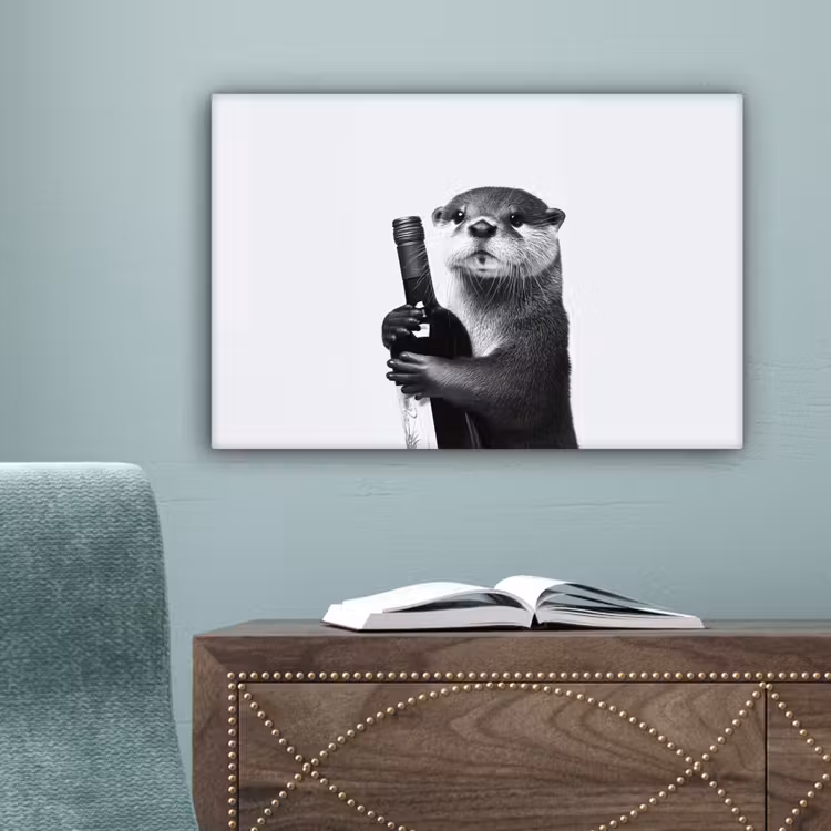 Wijnfles - Otter - Zwart canvas 2cm klein -sfeer4