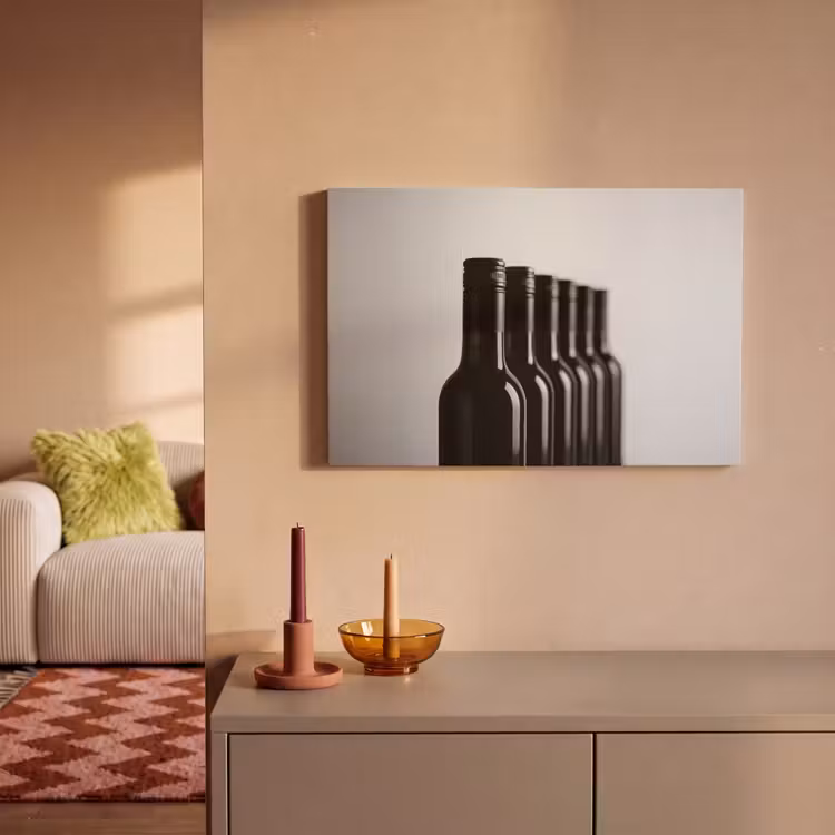 Wijnflessen - Zwart - Minimalistisch canvas 2cm klein -sfeer1