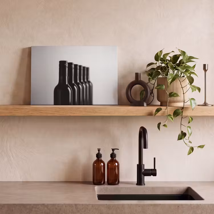 Wijnflessen - Zwart - Minimalistisch canvas 2cm klein -sfeer3