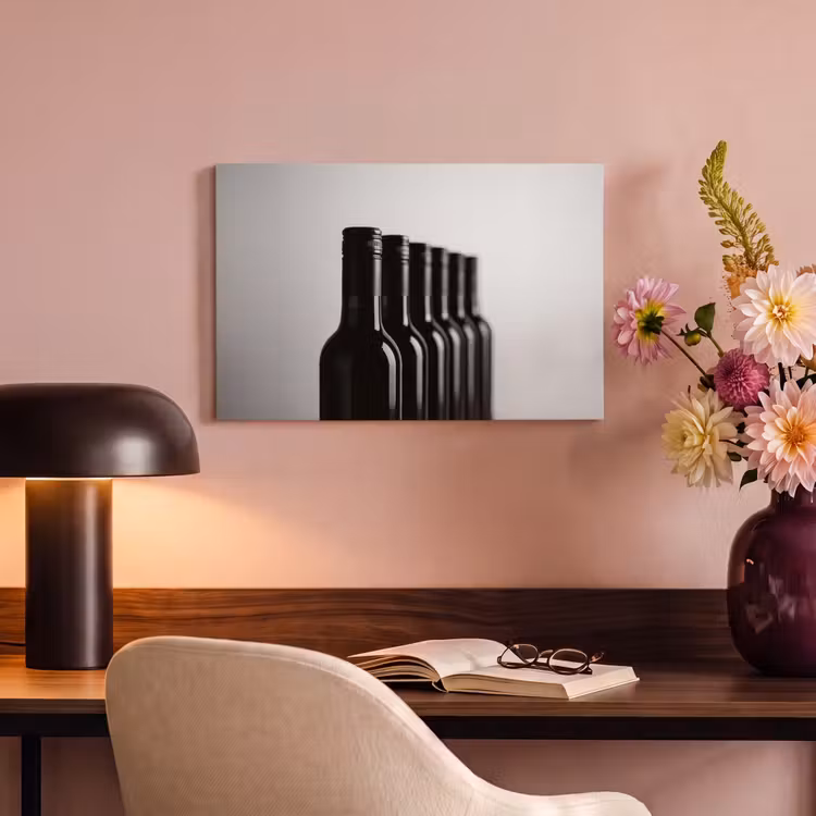Wijnflessen - Zwart - Minimalistisch canvas 2cm klein -sfeer4