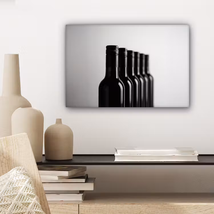 Wijnflessen - Zwart - Minimalistisch canvas 2cm klein -sfeer6