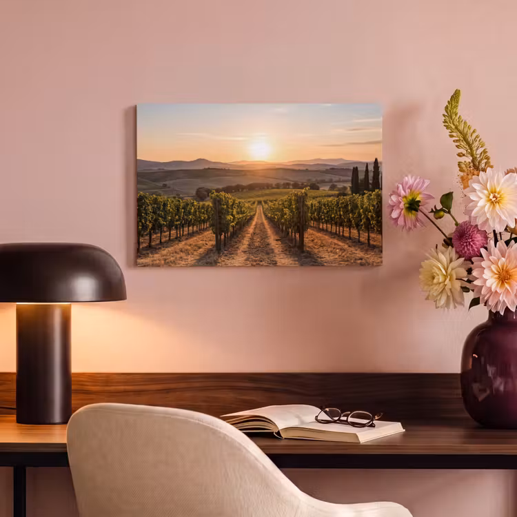 Wijngaard - Zonsondergang - Landschap canvas 2cm klein -sfeer4