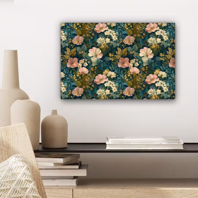 Wilde bloemen - Botanisch - Patroon - Roze - Romantisch canvas 2cm klein 34 -sfeer6