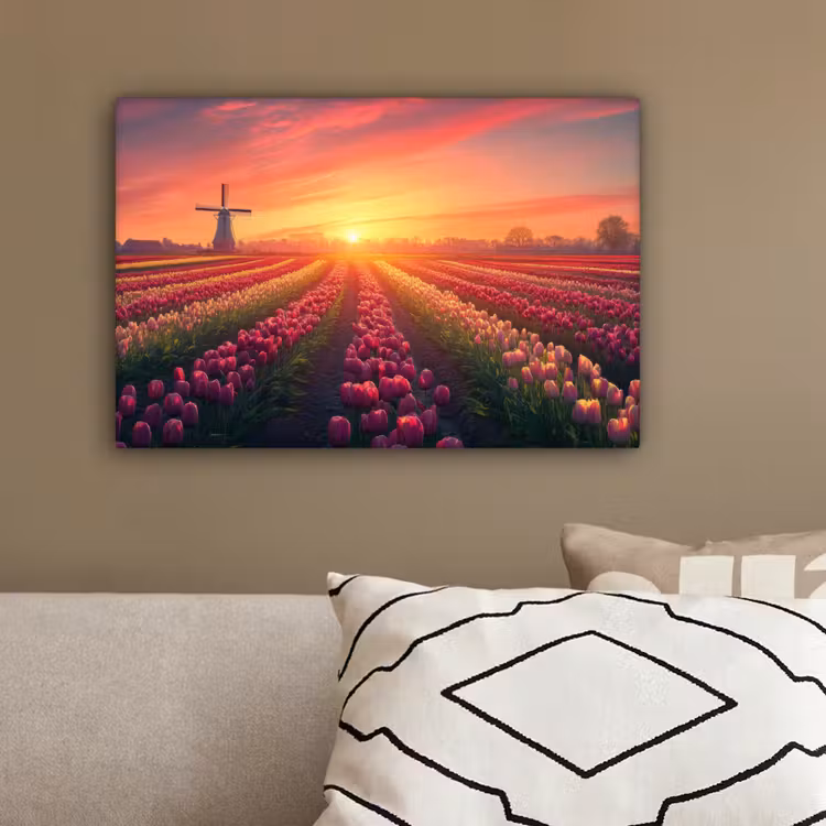 Windmolen - Zonsondergang - Landschap canvas 2cm klein -sfeer3
