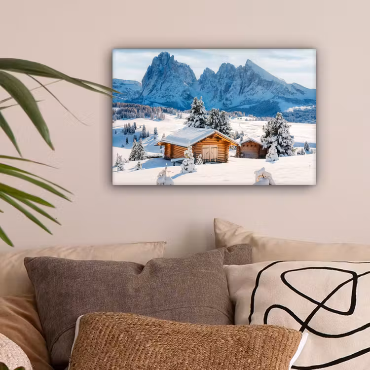 Winter - Huisje - Bergen - Uitzicht - Sneeuw canvas 2cm klein -sfeer1
