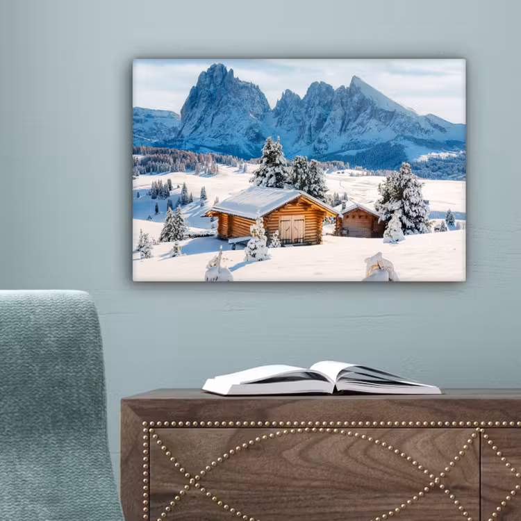 Winter - Huisje - Bergen - Uitzicht - Sneeuw canvas 2cm klein -sfeer4