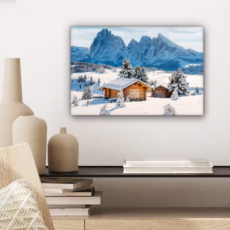 Winter - Huisje - Bergen - Uitzicht - Sneeuw canvas 2cm klein -sfeer6