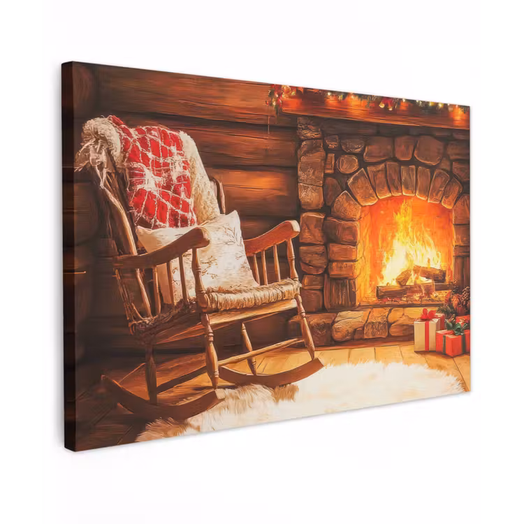 Winter - Kerst - Huis - Openhaard canvas 2cm klein -z3d
