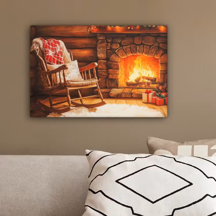 Winter - Kerst - Huis - Openhaard canvas 2cm klein -sfeer3