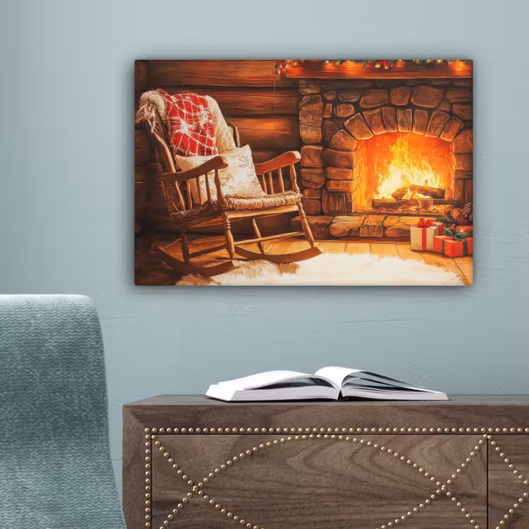 Winter - Kerst - Huis - Openhaard canvas 2cm klein -sfeer4