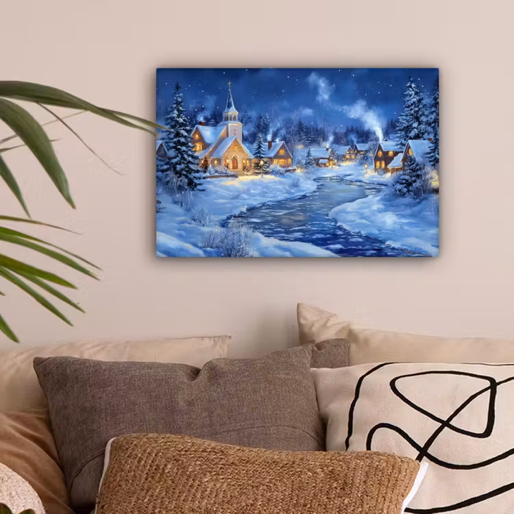 Winteravond - Kerstdorp - Donker canvas 2cm klein -sfeer1
