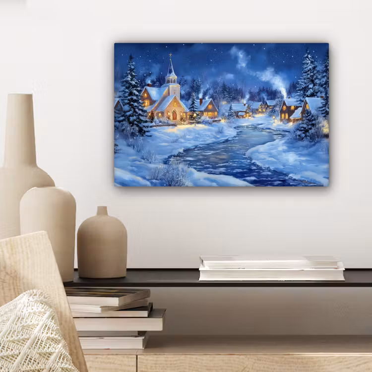 Winteravond - Kerstdorp - Donker canvas 2cm klein -sfeer6