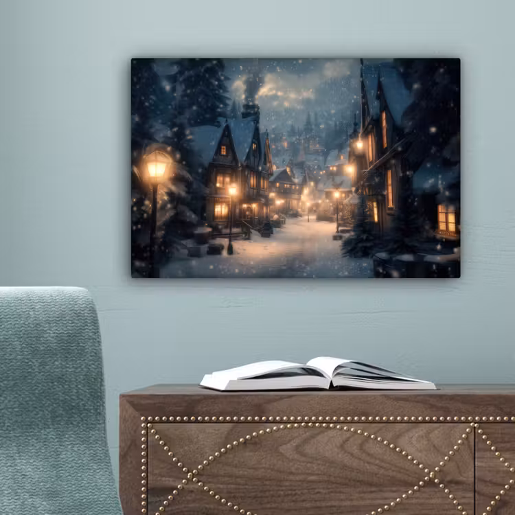 Winterdorp - Sneeuw - Donker canvas 2cm klein -sfeer4