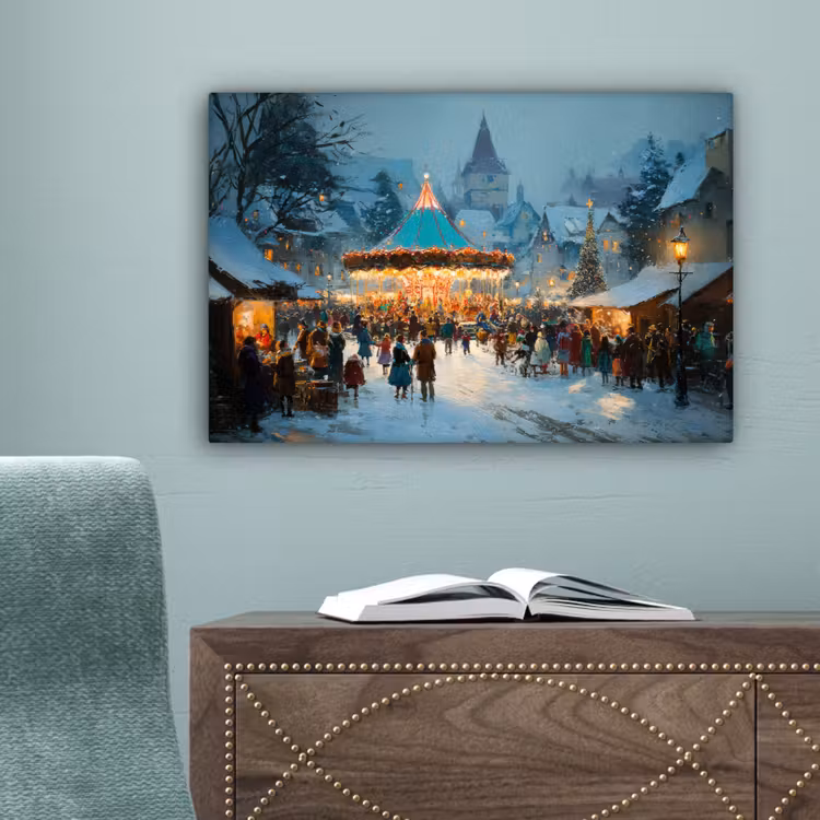 Winterkermis - Dorp - Kleurrijk canvas 2cm klein -sfeer4
