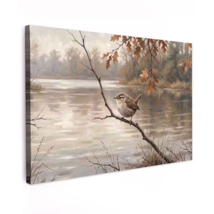 Winterkoninkje - Tak - Rivier - Natuur - Sfeervol canvas 2cm klein -z3d