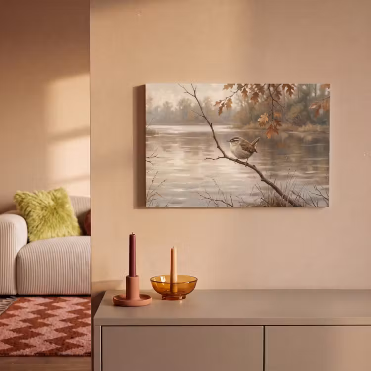 Winterkoninkje - Tak - Rivier - Natuur - Sfeervol canvas 2cm klein -sfeer1