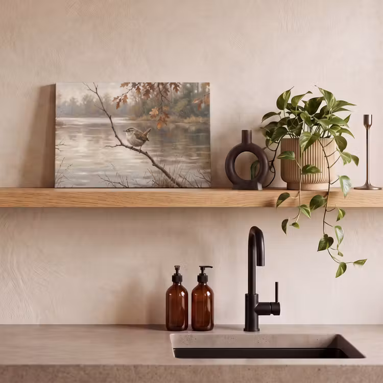 Winterkoninkje - Tak - Rivier - Natuur - Sfeervol canvas 2cm klein -sfeer3