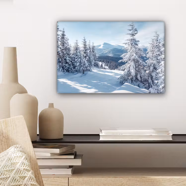 Winterlandschap - Natuur - Berg - Bomen - Sneeuw canvas 2cm klein -sfeer6