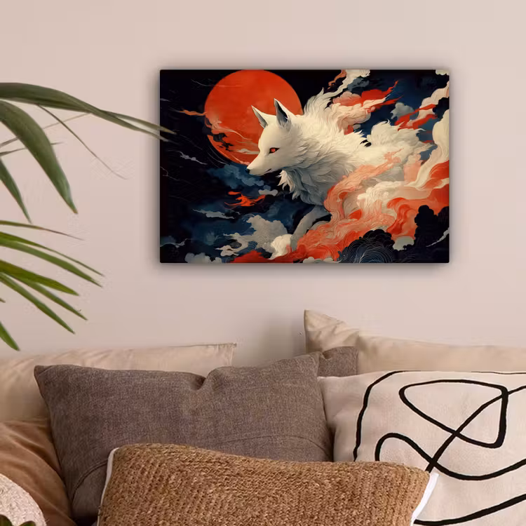 Witte vos - wolken - maan canvas 2cm klein -sfeer1