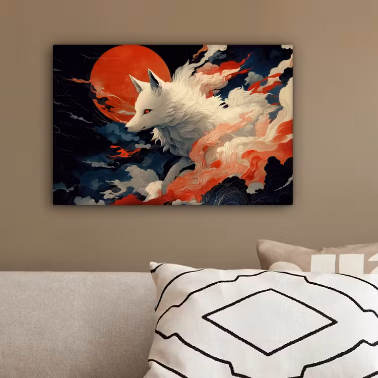 Witte vos - wolken - maan canvas 2cm klein -sfeer3