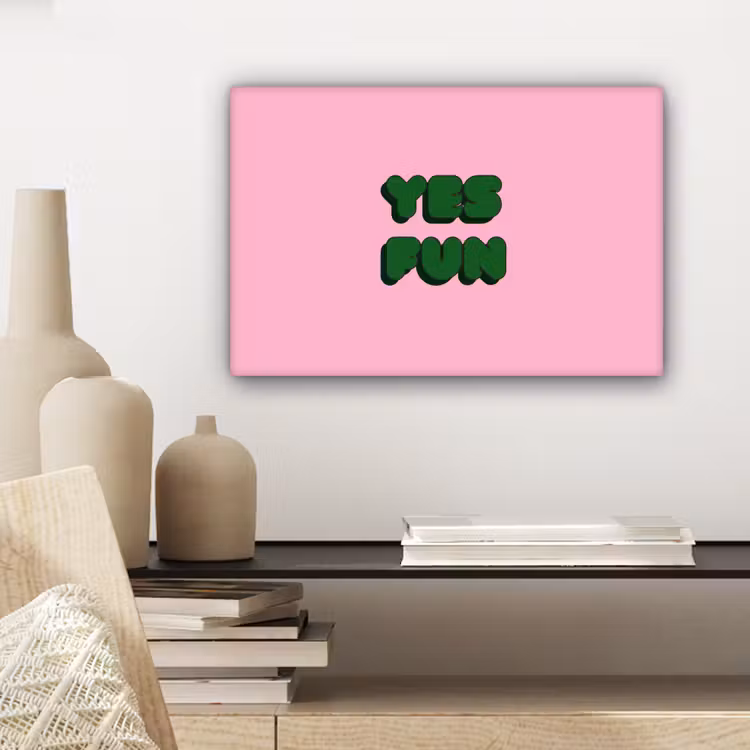 Yes fun - Groen - Roze canvas 2cm klein -sfeer6