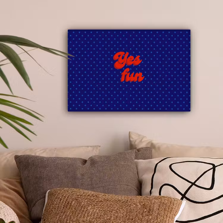 Yes fun - Rood - Blauw - Stippen canvas 2cm klein -sfeer1
