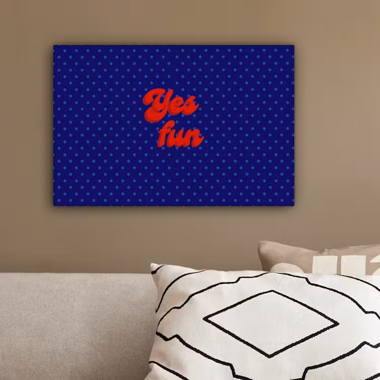 Yes fun - Rood - Blauw - Stippen canvas 2cm klein -sfeer3