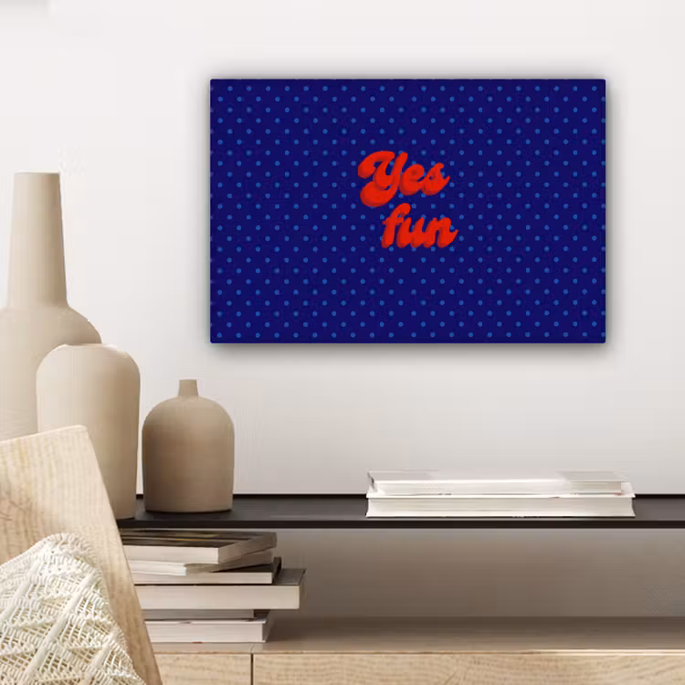 Yes fun - Rood - Blauw - Stippen canvas 2cm klein -sfeer6
