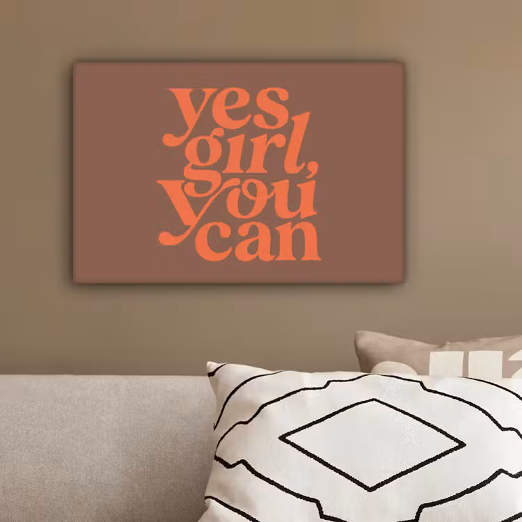 Yes girl you can - Oranje - Bruin canvas 2cm klein -sfeer3
