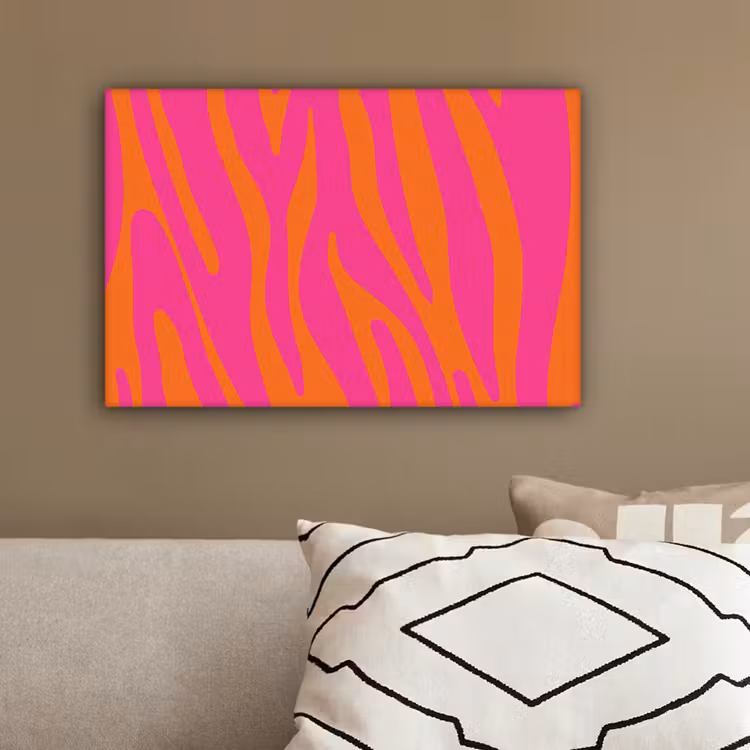 Zebraprint - Roze - Oranje - Dierenprint canvas 2cm klein -sfeer3