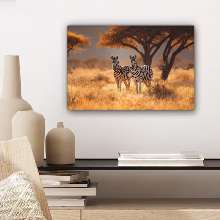 Zebra's - Savannelandschap - Gras canvas 2cm klein -sfeer6