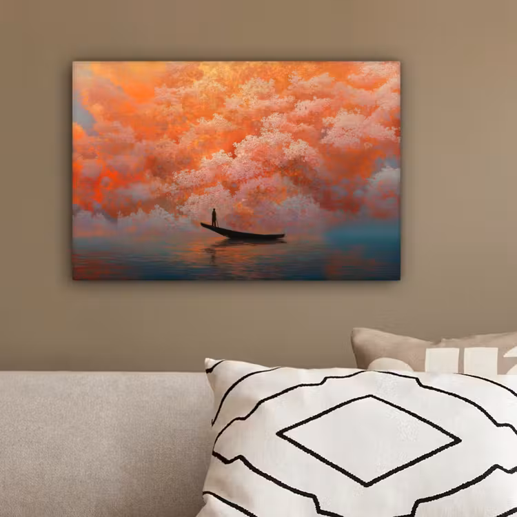 Zee - Boot - Wolken - Oranje canvas 2cm klein -sfeer3