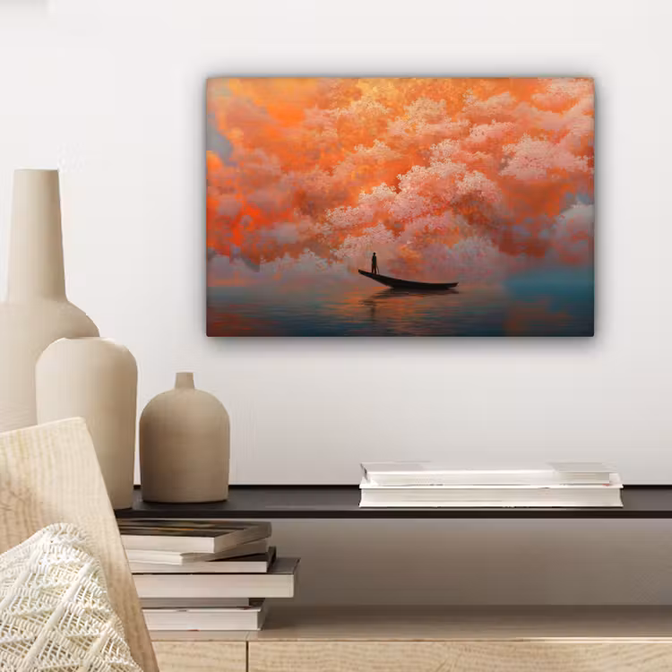 Zee - Boot - Wolken - Oranje canvas 2cm klein -sfeer6
