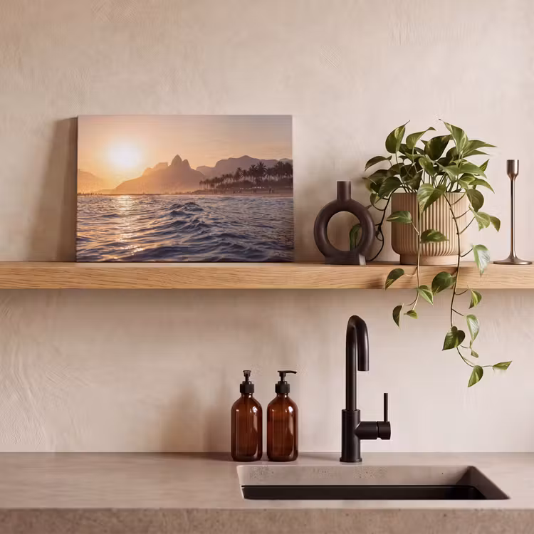 Zee - Golven - Zonsondergang - Kust - Goud canvas 2cm klein -sfeer3