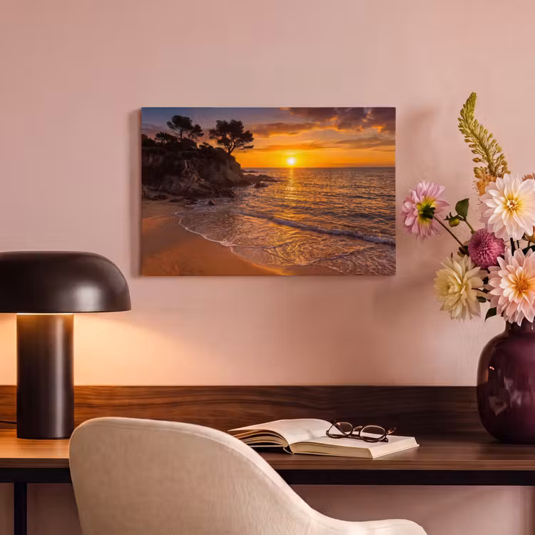 Zee - Kust - Zonsondergang - Natuur - Oranje canvas 2cm klein -sfeer4