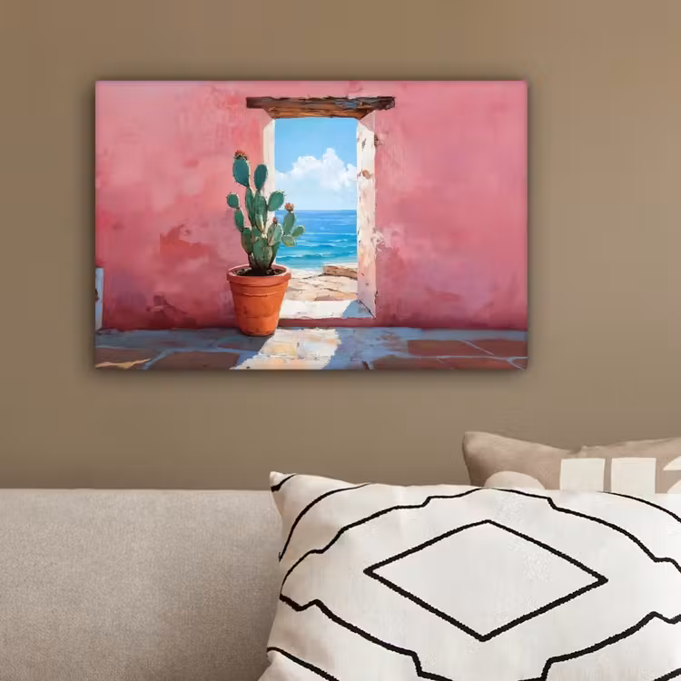 Zee - Roze - Cactus canvas 2cm klein -sfeer3