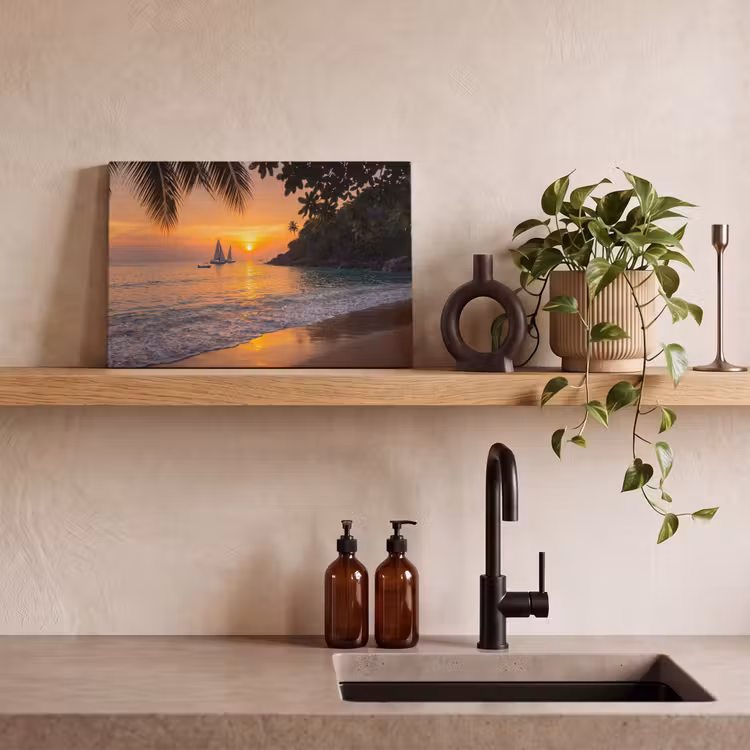 Zee - Zonsondergang - Boot - Natuur - Oranje canvas 2cm klein -sfeer3