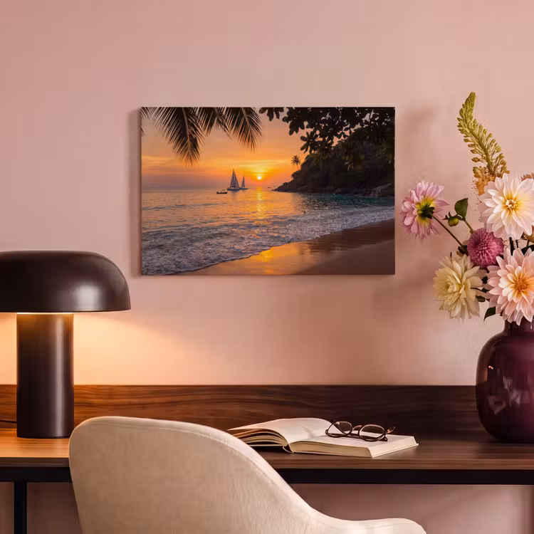 Zee - Zonsondergang - Boot - Natuur - Oranje canvas 2cm klein -sfeer4
