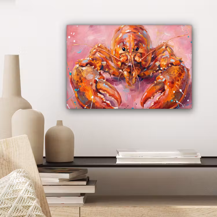 Zeeleven - Kreeft - Spatters - Abstract - Roze canvas 2cm klein -sfeer6