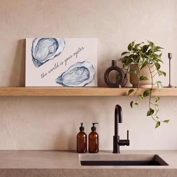 Zeeleven - Oester - Aquarel - Minimalistisch - Blauw canvas 2cm klein -sfeer3